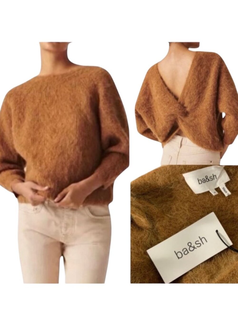 Ba&sh Pull Fill Jumper Sweater M Marron Alpaca Pullover Twist Back NEW